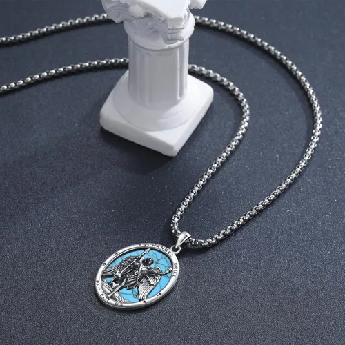 Miniatura 312 de Collar con colgante de plata de ley 925 con medalla de San Patrón, joyería religiosa para hombres y mujeres, con cadena de acero inoxidable 316L