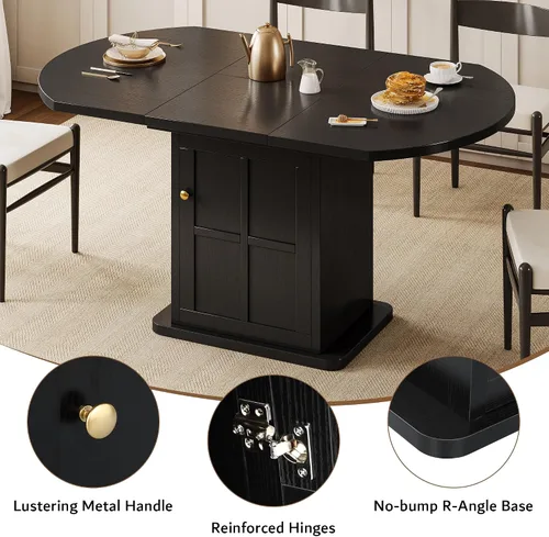 Miniatura 4 de iPormis Mesa de Comedor Redonda Extensible para 4-6, Mesa de Cocina Moderna de 59'', con Estante de Almacenamiento de 2 Niveles, Puerta de Madera