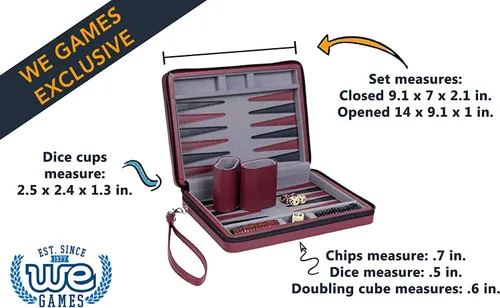 Miniatura 2 de WE Games Juego de backgammon de viaje magnético con monograma personalizado - Borgoña Impresión de texto