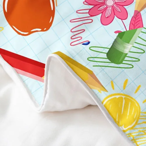 Miniatura 5 de jejeloiu Juego de ropa de cama de lápiz de dibujos animados para niños, tamaño individual, colorido cuarto de bebé, 100% algodón, funda de edredón