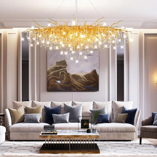 Miniatura 10 de Candelabro de cristal para comedor, lámpara moderna de 24 pulgadas para sala de estar, candelabros de rama de árbol dorado con 8 luces, lámpara