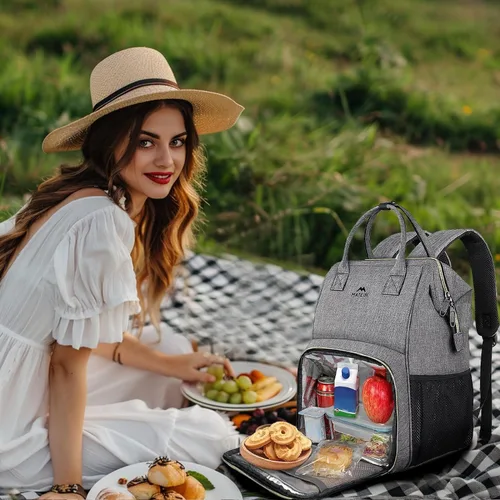 Miniatura 7 de Lonchera-Mochila , mochila con aislamiento térmico con puerto USB para mujeres y hombres, resistente al agua, lonchera a prueba de fugas