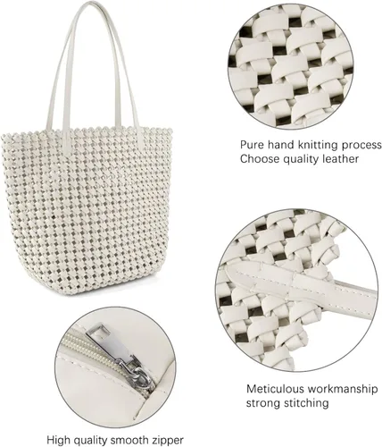 Miniatura 4 de Bolsa tejida para mujer, de piel vegana, grande, de verano, playa, viaje, bolso de mano y bolso de mano retro hecho a mano