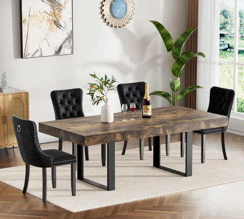 Miniatura 31 de Juego de mesa de comedor extensible marrón de 7 piezas para 6, 63 a 78.74 pulgadas, moderno juego de mesa de cocina y comedor, mesa de comedor Mesa