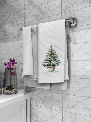 Miniatura 4 de Dibor Juego de 2 Paños de Cocina Decorativos con Árbol de Navidad Verde, Paños de Cocina de Decoración Navideña Preppy, Paño Decorativo de Pino
