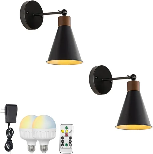 Miniatura 4 de 2 luces de pared con control remoto sin cable, retro, industrial, negro, lámpara de pared para decoración de pared para escaleras interiores, Negro A
