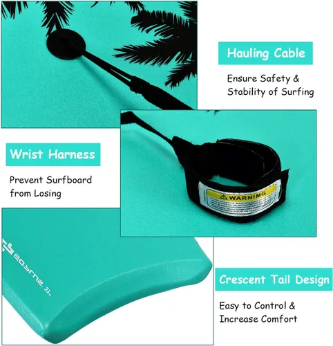 Miniatura 4 de Goplus Tabla de cuerpo ligera de 41/37/33 pulgadas para playa, tabla de surf con núcleo EPS, cubierta XPE, parte inferior lisa de HDPE, correa