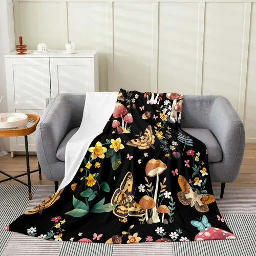 Miniatura 40 de jejeloiu Cute Mushroom Decor Plush Throw Blanket, For Kids Boys Girls 40"x50" Botanical Plants All Season,Bed Blanket Cartoon Mushrooms Flannel