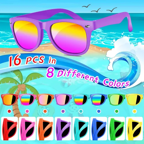 Miniatura 2 de Gafas de sol para niños a granel – Paquete de 16 recuerdos de fiesta de neón para niños y niñas de 3 a 8 años – Suministros para fiestas
