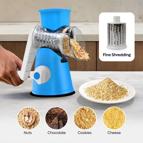 Miniatura 5 de Rallador giratorio de queso 3 en 1 – Cortador de verduras de manivela con base de succión fuerte, tambor de acero inoxidable para queso, nueces