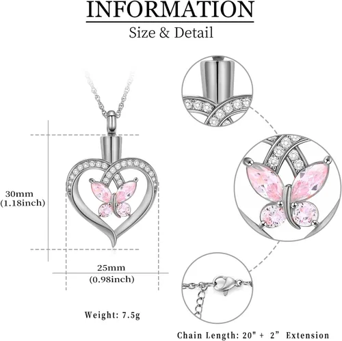 Miniatura 38 de Imrsanl Collares de urna de mariposa para mujeres y niñas, joyería de cremación con piedra natal, colgante para cenizas humanas, medallón