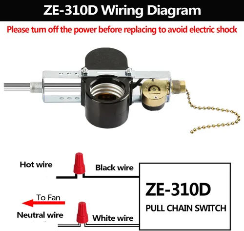 Miniatura 4 de Ventilador de techo con interruptor de zócalo de 2 luces Zing Ear ZE-310D ZE-109M, interruptor de cadena de tracción para lámpara de ventilador