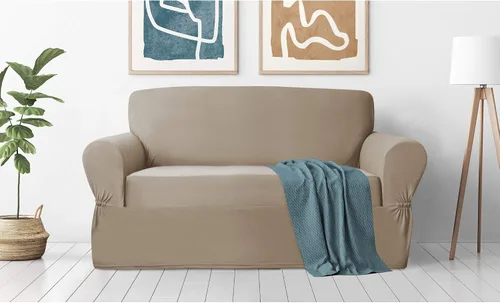 Miniatura 11 de Zenna Home, Funda para muebles color chocolate/marrón: Funda elástica de felpa de 1 pieza para sofá biplaza (EFCLSTCH)