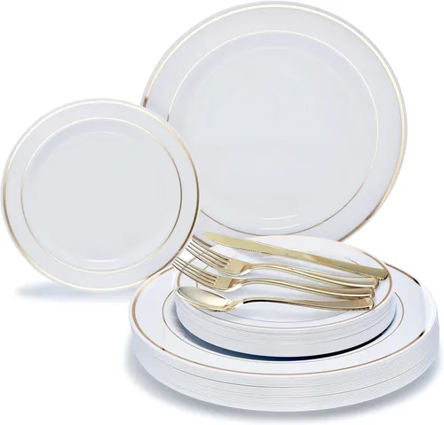 Miniatura 14 de OCCASIONS 50-150-200 Piezas plateadas (25 personas) 26 cm, 19 cm + cubiertos. A1. Blanco y plateado