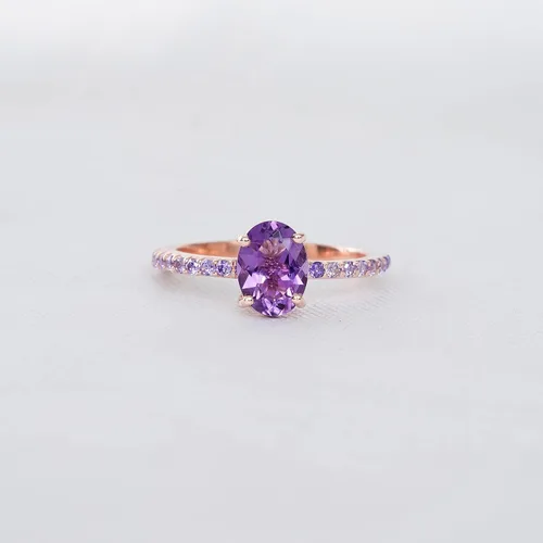 Miniatura 3 de KANISHKA GEMS JEWELS - Anillo de compromiso con amatista morada, chapado en oro rosa