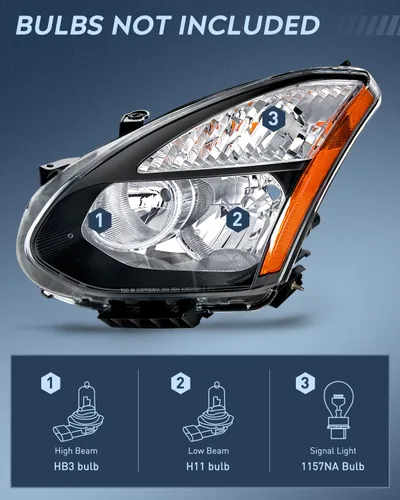 Miniatura 2 de Ensamble de faro Nilight compatible con Nissan Rogue 2008 2009 2010 2011 2012 2013 2014 2015 Select, lámparas de repuesto con carcasa negra