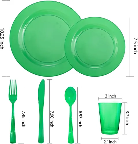 Miniatura 2 de COLOSUS 216 platos de plástico verde, platos verdes elegantes, los platos desechables verdes incluyen 36 platos llanos, 36 platos de postre, 108