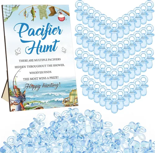 Miniatura 24 de Thyle Juego de 51 piezas de chupete de caza para baby shower, incluye signo de caza y 50 chupetes acrílicos para decoración de juegos de baby Rosa
