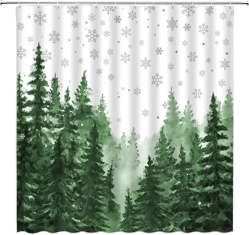 Miniatura 11 de GCTNBJL Cortina de ducha navideña para RV, diseño de árbol de pino, copo de nieve, estrella, bosque, vacaciones de invierno, naturaleza rústica
