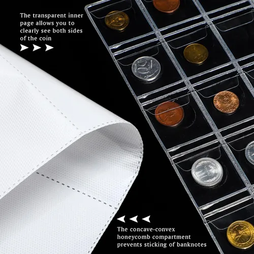 Miniatura 4 de Zonon Álbum de monedas para coleccionar monedas, soporte para libros con 150 bolsillos para monedas y 240 bolsillos de papel para monedas, de piel