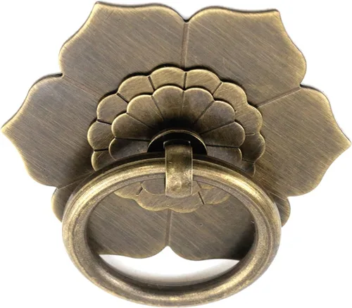 Miniatura 3 de Bitray Tiradores de anillo de bronce antiguo, tiradores de anillo en forma de flor para cajones de aparador, 2