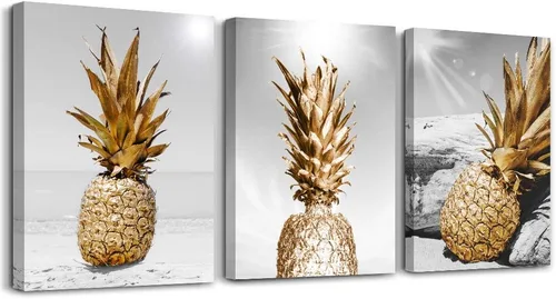 TTHYUEWS Lienzo decorativo de pared para bar, cocina, sala de estar, oficina, baño, decoración del hogar, tablero en blanco y negro, paisaje de Piña