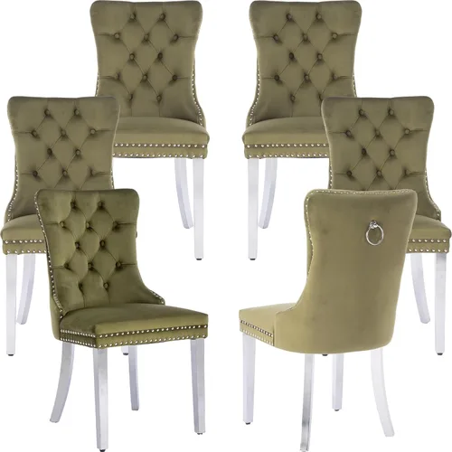 Miniatura 34 de Juego de 2 Sillas de Comedor Modernas de Mediados de Siglo, Tapizadas en Terciopelo Beige con Respaldo Acolchado, Sillas de Cocina y Comedor, Patas