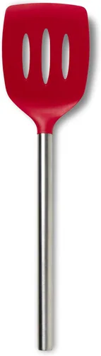 Miniatura 8 de Tovolo Espátula de silicona ranurada con mango ranurado de acero inoxidable de 10 pulgadas, color naranja albaricoque, resistente al calor,