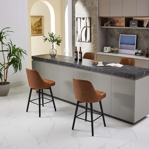 Miniatura 5 de Juego de 2 taburetes de bar giratorios tapizados de 30 pulgadas de altura con base de metal resistente y asiento cómodo, taburetes de bar de altura