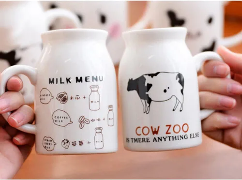 Miniatura 7 de ZaH Botella de leche de cerámica de 8 onzas para la mañana, tazas para el hogar, oficina, escuela, restaurante, club, fiesta, taza de leche, taza
