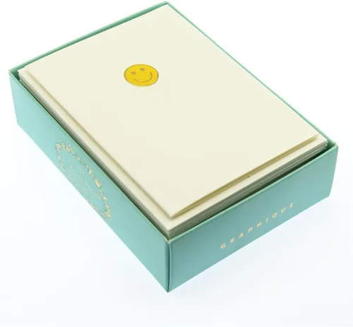 Miniatura 3 de Graphique Smiley Face La Petite Presse - Tarjetas de notas en caja, 10 tarjetas en blanco con emoji de cara sonriente amarilla en relieve