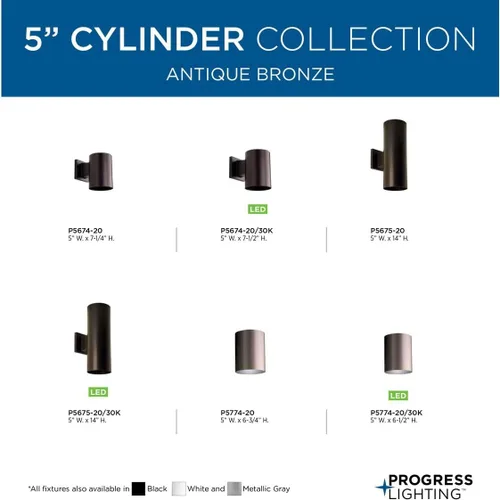 Miniatura 7 de Cylinder Collection - Farol de pared moderno para exteriores, 5 pulgadas, color negro