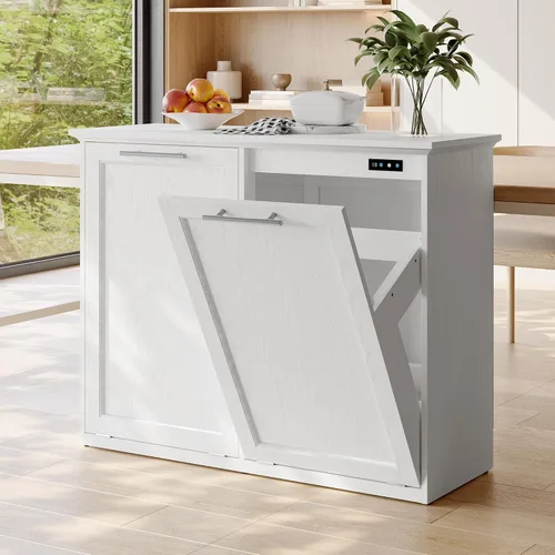 Miniatura 13 de UpWiew Armario de basura abatible con instalación rápida y función desodorizante, armario de basura de madera para comedor y cocina, color negro