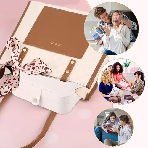 Miniatura 6 de XZUZ Joyero de viaje, organizador de joyas pequeño de piel sintética para mujeres y niñas, mini estuche de viaje portátil de doble capa para guardar