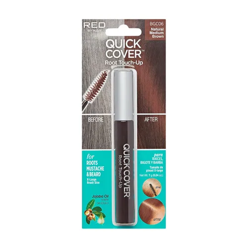 RED by KISS Rímel de retoque de raíz de cobertura rápida (marrón medio natural) natural, resistente al agua, corrector gris temporal, cepillo para