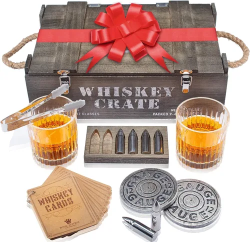 Royal Reserve - Juego de regalo de piedras de whisky Bullet | Vasos de bourbon hechos a mano, posavasos, caja – Regalos de whisky para hombres,