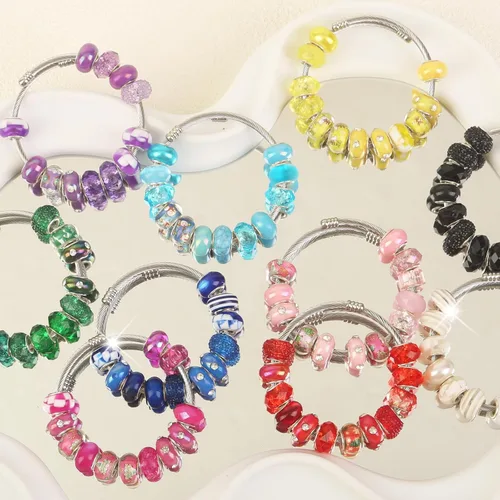 Miniatura 6 de 60 Piezas Cuentas Espaciadoras de Agujero Grande Cuentas Negras Surtidas Europeas para Manualidades Cuentas Grandes de Agujero Grande Lampwork