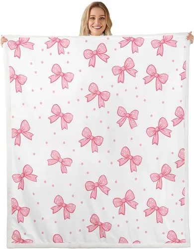 Miniatura 32 de Manta de franela de forro polar con lazos rosados femeninos de 40 x 50 pulgadas, manta mullida de corazones para el día de San Valentín para sofá