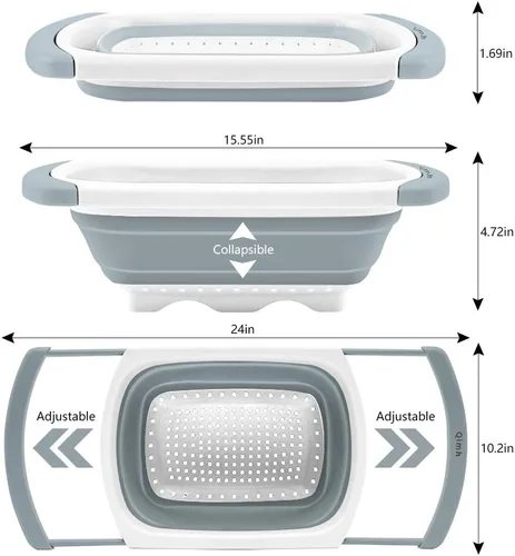 Miniatura 3 de Qimh Colador Plegable Coladores y Escurridores de Silicona para Cocina Sobre el Fregadero con Asas Extensibles Colador Plegable para Verduras