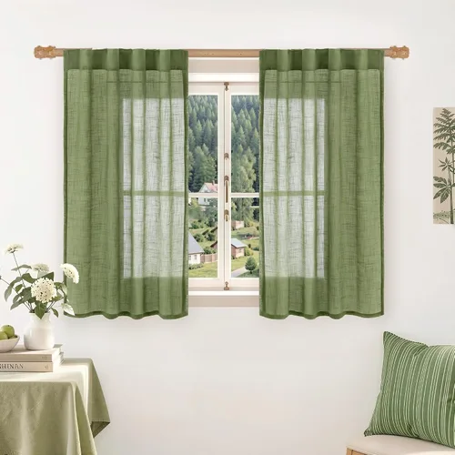 Miniatura 46 de LAMIT Cortinas de lino beige de 30 pulgadas de largo para ventanas pequeñas, cortinas semitransparentes filtrantes de luz, pestaña trasera