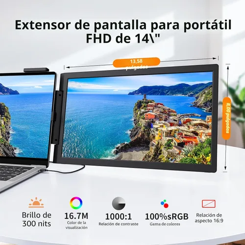 Miniatura 3 de MAGICRAVEN Extensor de pantalla para laptop, monitor portátil IPS de 14 pulgadas, 1080P, monitor de viaje para portátiles de 14 a 16.5 pulgadas
