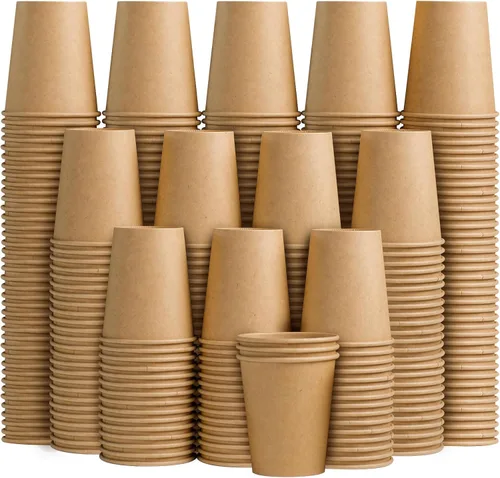 Miniatura 11 de Clawsoff Paquete de 180 tazas de papel de 12 oz, tazas de café desechables de papel kraft marrón de 12 oz, tazas de papel no blanqueadas
