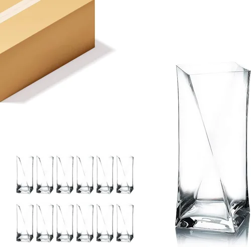 Miniatura 8 de WGVI Twist Bouquet Vase, 3.5" W, 9.25" H, Clear Square Block Gathering Hurricane Glass Floral Container, Centerpiece, Home Wedding Event Decor, 1