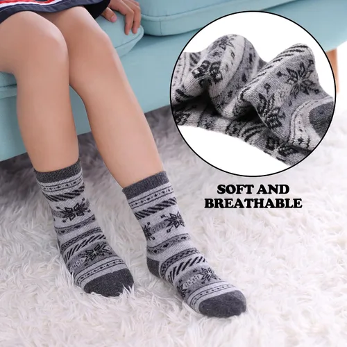 Miniatura 4 de FNOVCO Calcetines de lana para niños pequeños, cálidos, de lana gruesa, para senderismo, térmicos, acogedores, para niños y niñas, paquete de 6