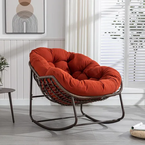 Miniatura 9 de Mecedoras para patio, mecedora de huevos de mimbre de gran tamaño, sillas Papasan tapizadas para interiores y exteriores, silla moderna para balcón