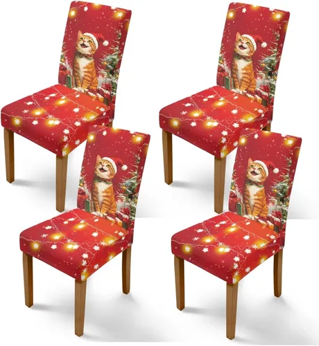 Miniatura 43 de Rnyleeg Fundas de silla de Navidad para sala de estar, diseño de muñeco de nieve azul, estampado de pájaros, fundas para sillas de comedor, 1
