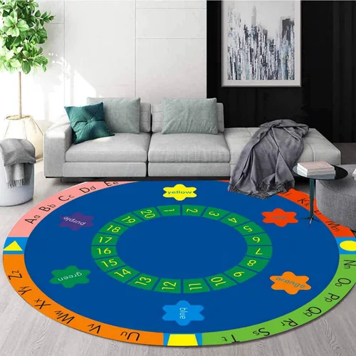 Miniatura 13 de Alfombra redonda para sala de juegos para niños, 3 pies, con letras coloridas del número ABC, alfombra de preescolar para guardería, aula, alfombra