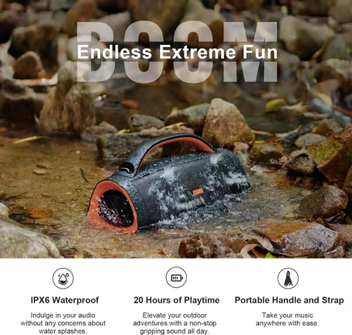 Miniatura 4 de DOSS Extreme Boom+ Altavoz Bluetooth para exteriores con sonido estéreo de 100 W, graves extra, 20 horas de reproducción, luces LED Party-Sync
