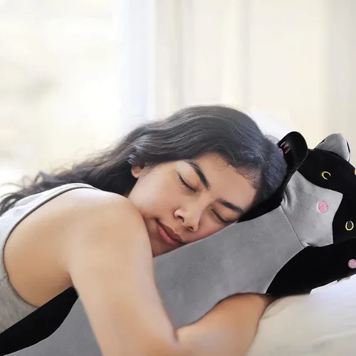 Miniatura 6 de shangman Bonita muñeca de gato de peluche, bonita almohada de peluche suave de caricaturas, almohada larga para dormir, regalo del día de San Negro