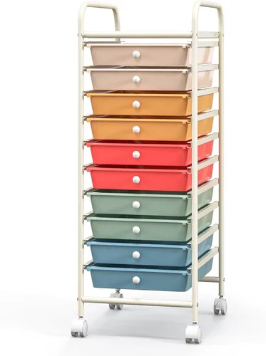 Giantex - Carrito de almacenamiento rodante con 10 cajones con ruedas, asa, cajones removibles, unidad de almacenamiento organizadora móvil, carrito